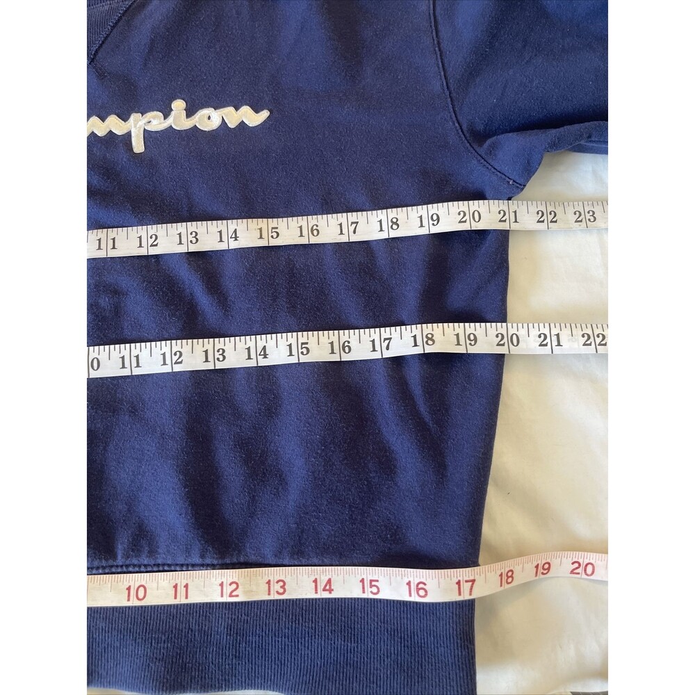Champion Heritage Crewneck Sweatshirt Navy Blue Spellout Sleeve Stripe Sz Medium - Picture 11 of 13